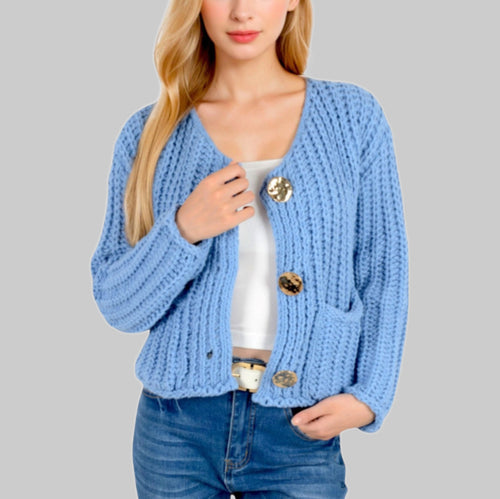 Women timeless cardigan with large buttons and pockets Amarae