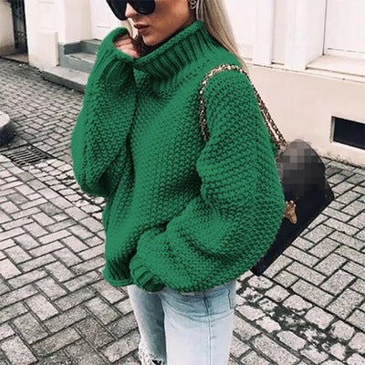 Women's Chunky Knit Pullover with Stand-Up Collar and Voluminous Sleeves Lune London