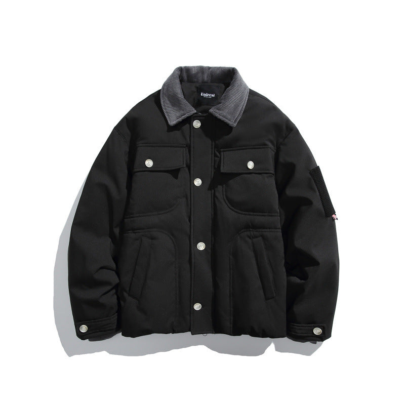Unisex Padded Overshirt Jacket in Boxy Cut with Cord Collar and Flap Pockets Amarae