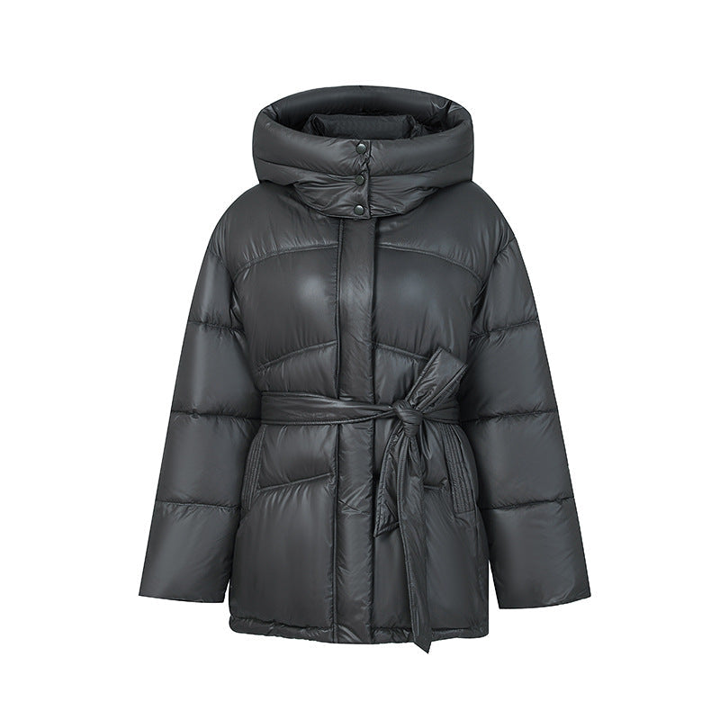 Ladies Stylish Padded Winter Coat with Belt and Hood Lune London