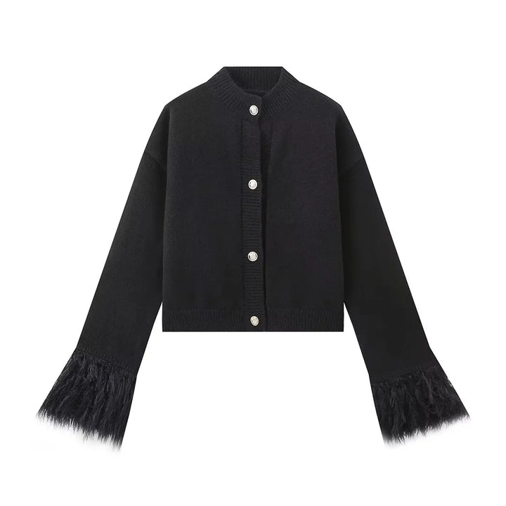 Trendy knitted jacket for women with fringes Lune London