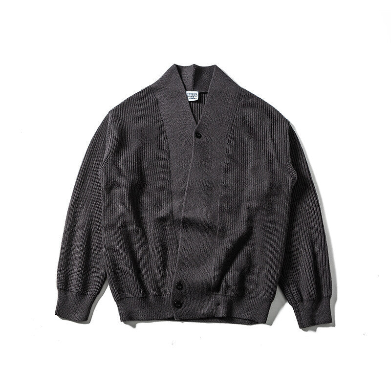 Unisex Oversized Knit Cardigan with Shawl Collar, Structure Mix and Button Placket Amarae