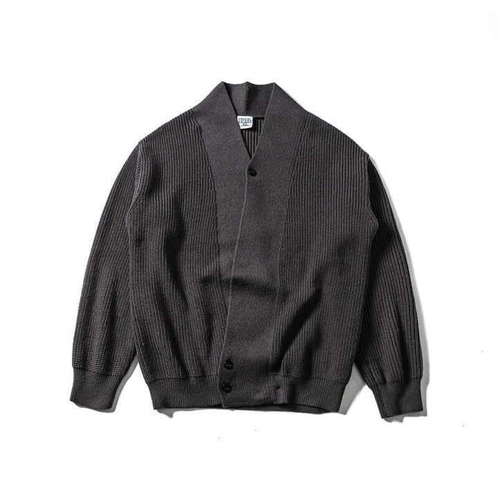 Unisex Oversized Knit Cardigan with Shawl Collar, Structure Mix and Button Placket Amarae