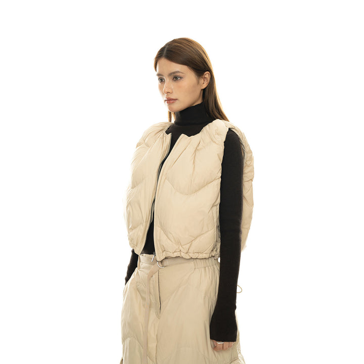 Women's cropped quilted vest with drawstring and zipper Amarae