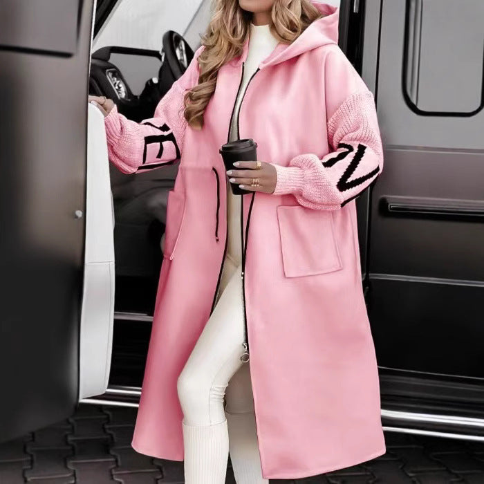 Women Fashionable Long Coat with Hood and Pockets Lune London