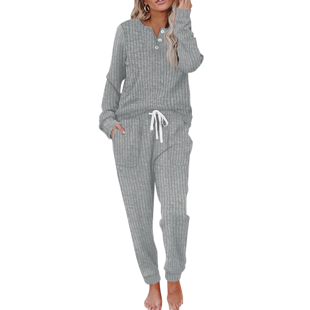 Ladies Comfortable Loungewear Set with Elastic Waist and Button Details Lune London