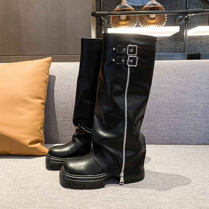 Over-knee women's boots with zipper and adjustable strap Lune London