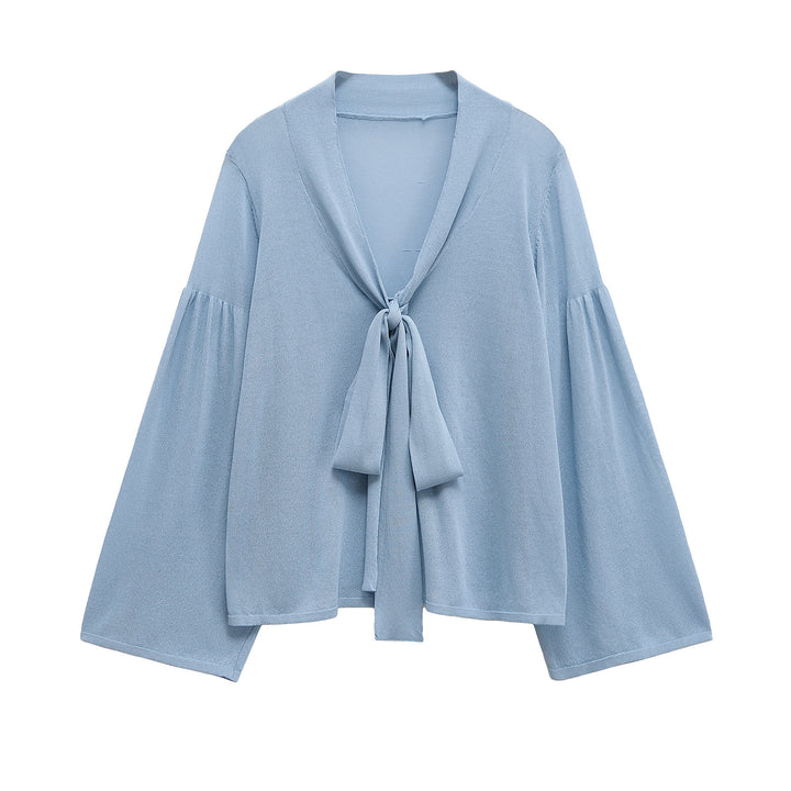 Blouse aérienne femme avec détails de volants romantiques et bande à nouer Chic & Stil