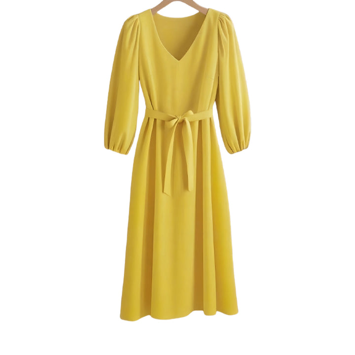 Maxi dress for women with V-neck and elegant puff sleeves Lune London