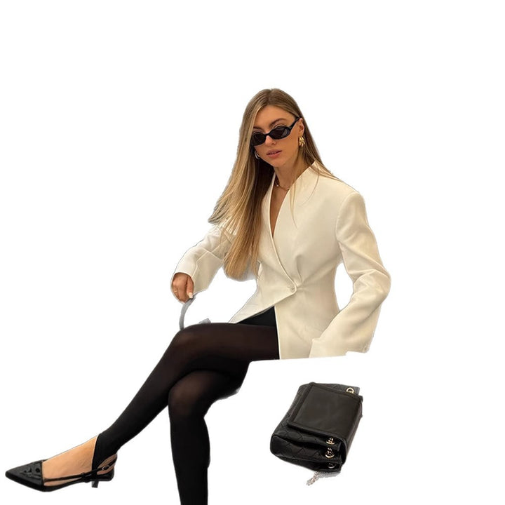 Women Asymmetric Tailored Blazer Coat with One-Button Closure Amarae