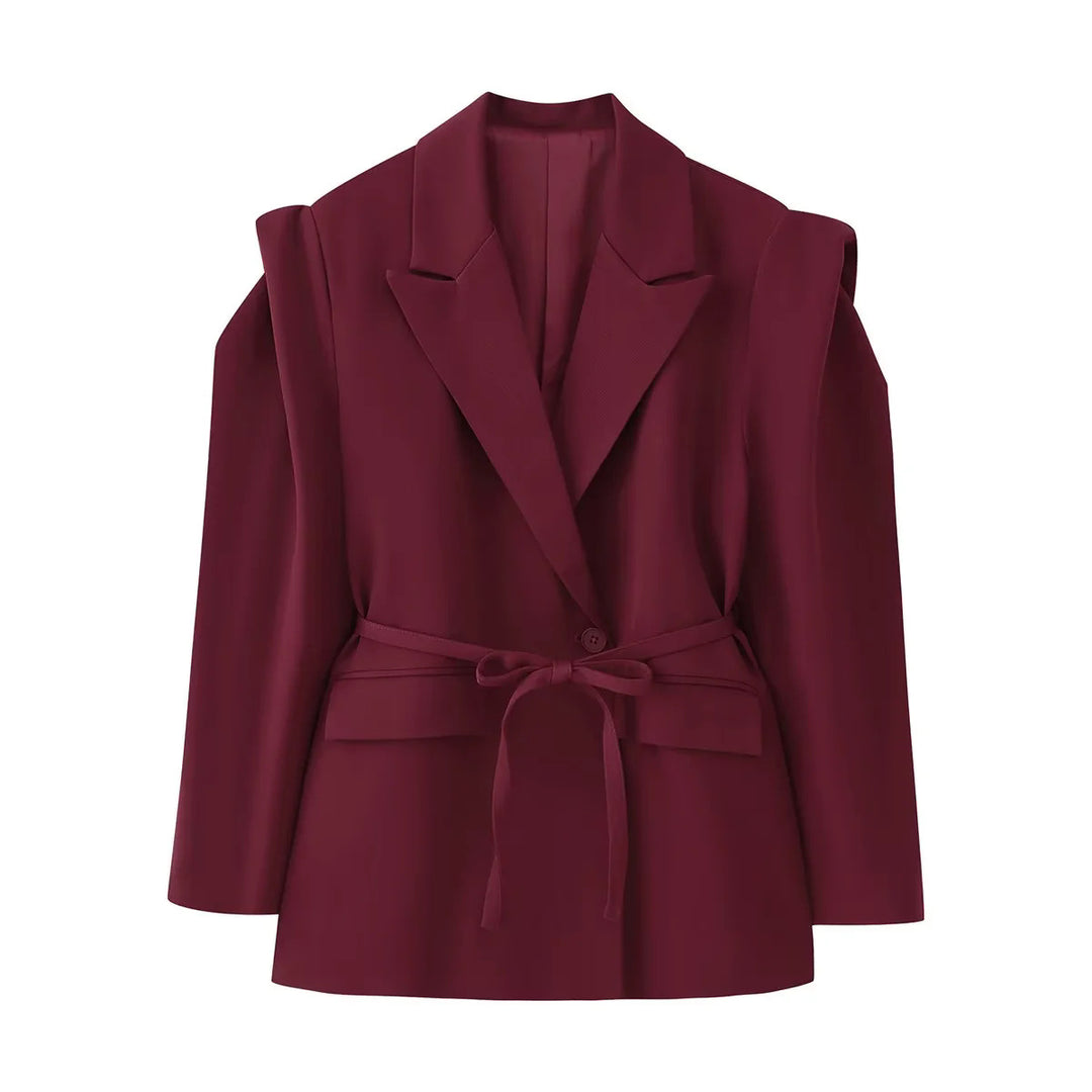Trendy women's blazer jacket with belt and silk look Lune London