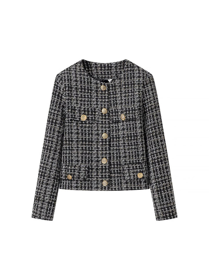 Elegant ladies tweed jacket with gold buttons Lune London