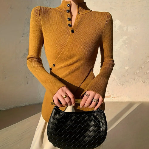 Knitted blouse for ladies with asymmetric cut and button details Amarae