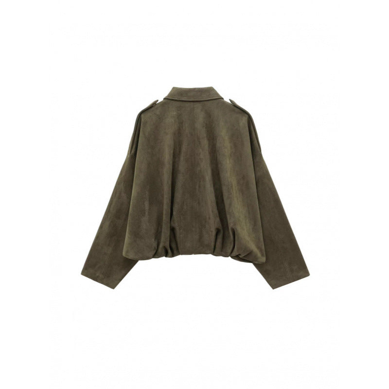 Trendy oversized jacket for women with hidden belt and chic shoulder details