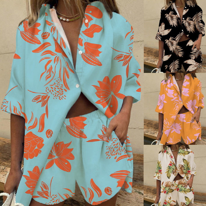 Fashionable two-piece women's set with loose blouse and matching shorts Lune London