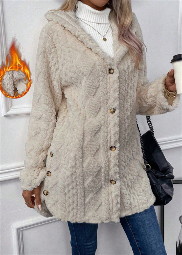 Ladies Cozy Teddy Jacket with Button Closure Amarae