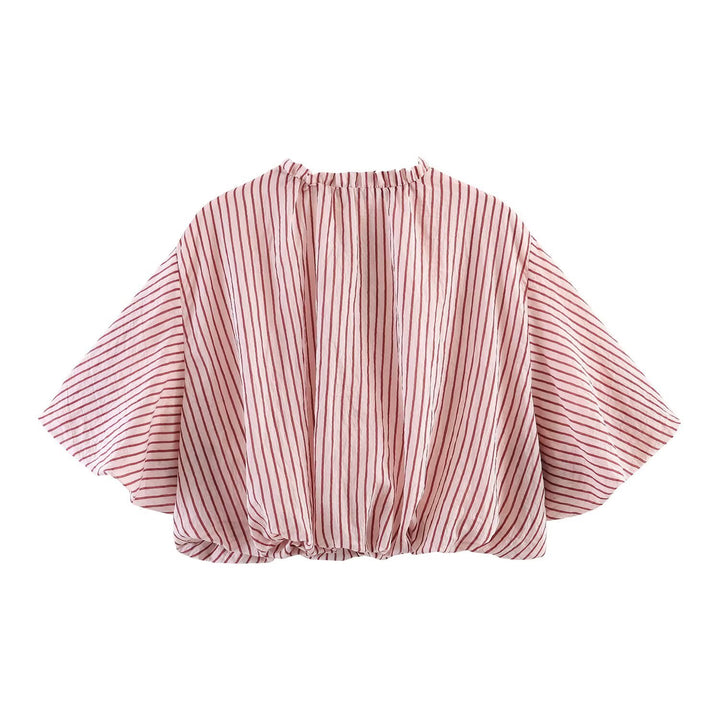 Women's Striped Oversize Blouse with Tassel Band and Volume Sleeves Amarae