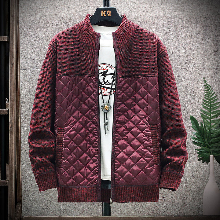 Men's quilted transition jacket with a modern knitted design and practical pockets Lune London