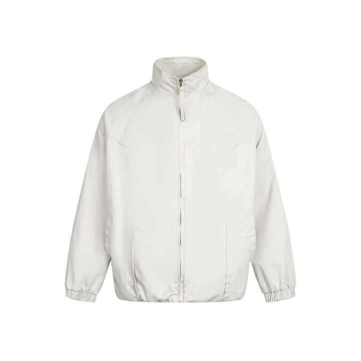 Men's Minimalist Nylon Bomber Jacket with Stand Collar, Raglan Sleeves and Gathered Hem Amarae
