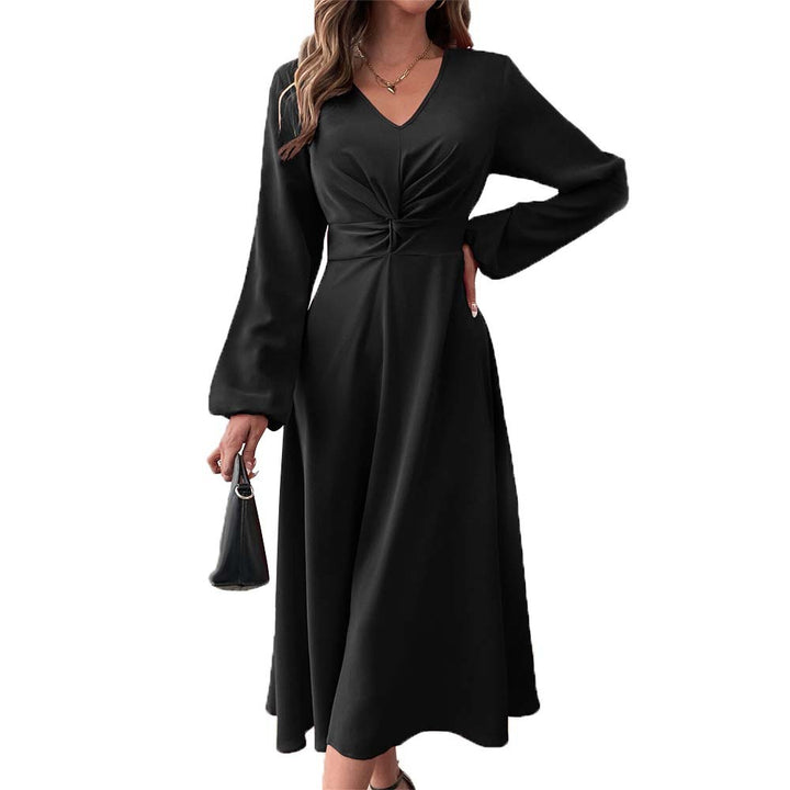 Robe midi élégante pour femmes avec drapé flatteur pour la silhouette et décolleté en V profond Chic & Stil