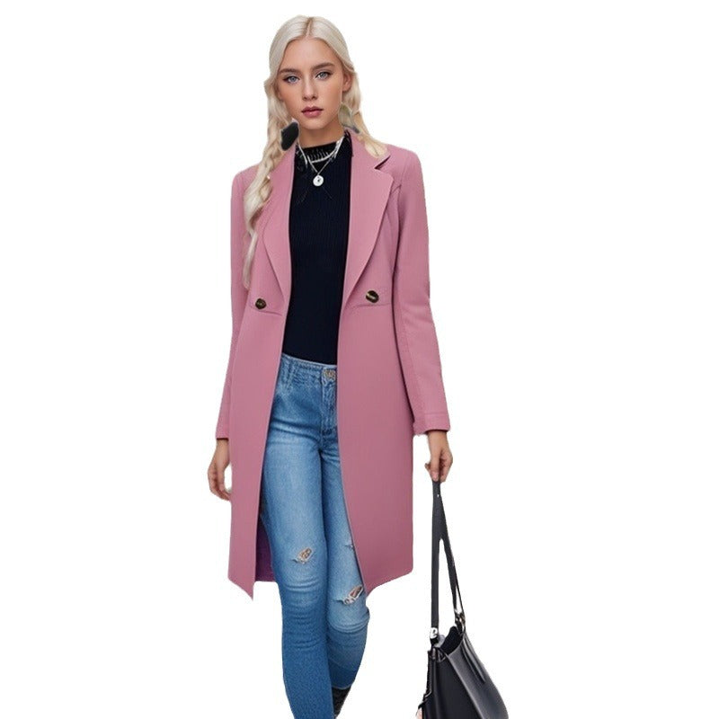 Ladies classic long coat with double buttons Amarae