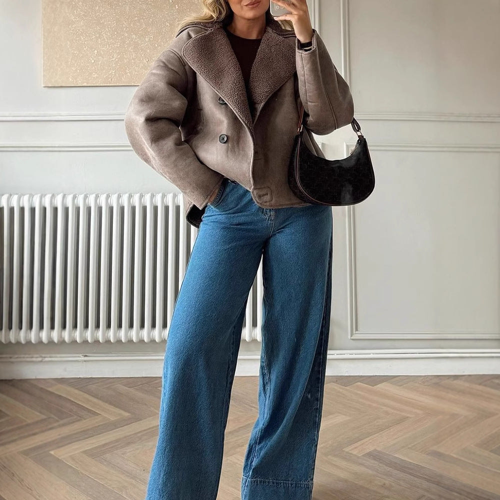 Oversized faux leather jacket for women with textured lining and relaxed fit Lune London