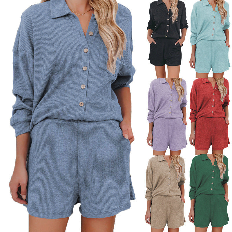 Leisure set for women with casual button blouse and shorts Lune London