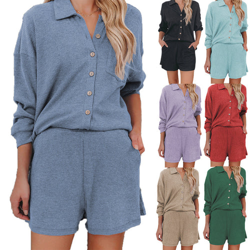 Leisure set for women with casual button blouse and shorts Amarae