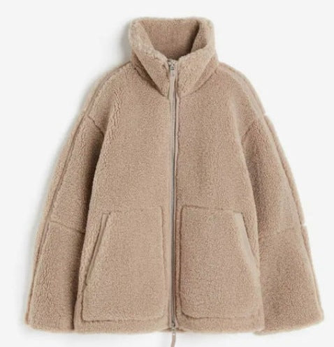 Ladies fleece jacket with high collar and practical pockets Lune London