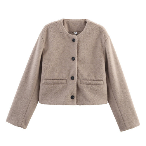 Short women's jacket with fleece surface and decorative buttons Amarae