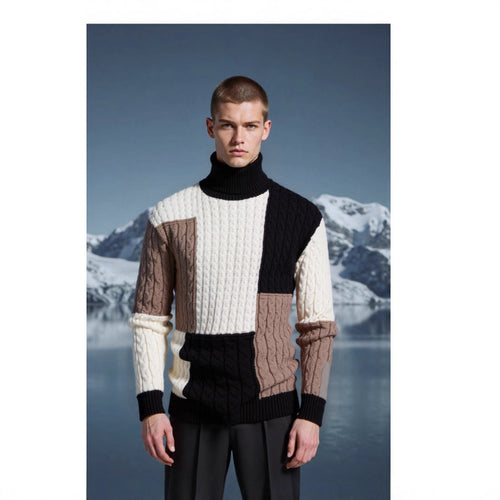 Elegant knitted sweater for men with textured pattern and high collar Amarae