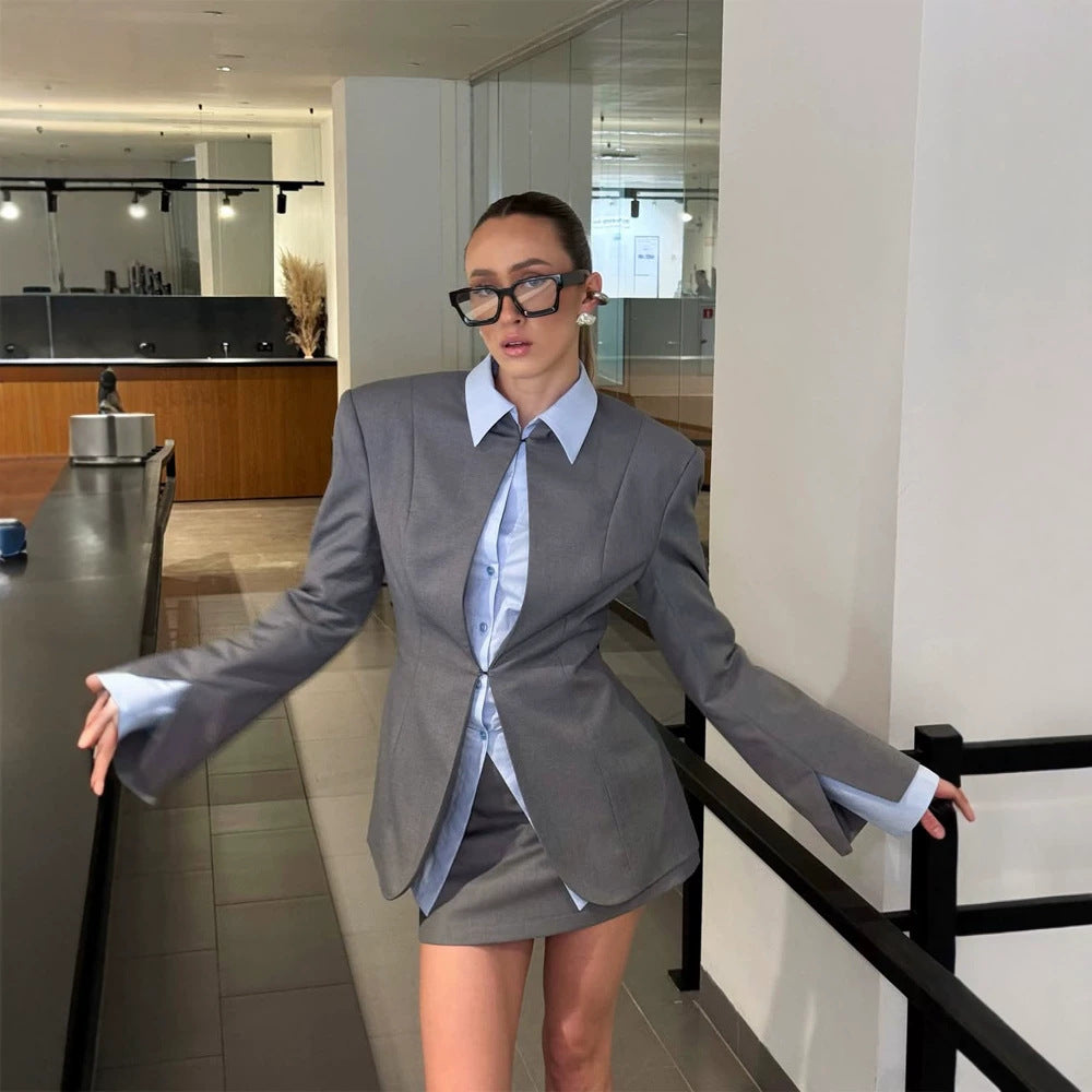 Women's Oversized Blazer and Mini Skirt Set with Tailored Cut Amarae
