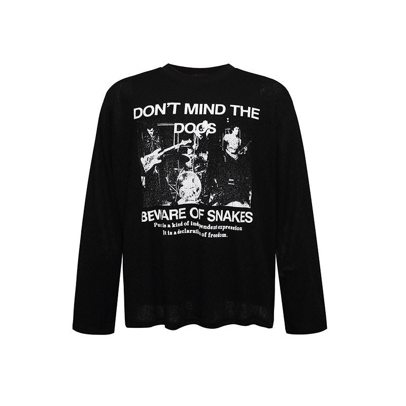 Men's Long Sleeve Thermal Shirt with Waffle Structure and Punk Band Print Amarae