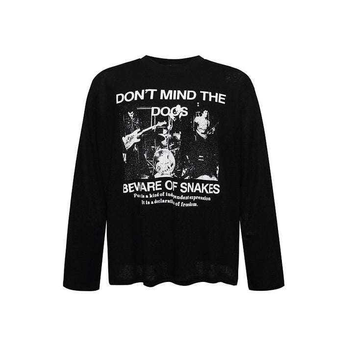 Men's Long Sleeve Thermal Shirt with Waffle Structure and Punk Band Print Amarae