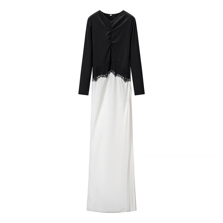 Women's maxi dress with contrasted top, lace insert and long sleeves Amarae