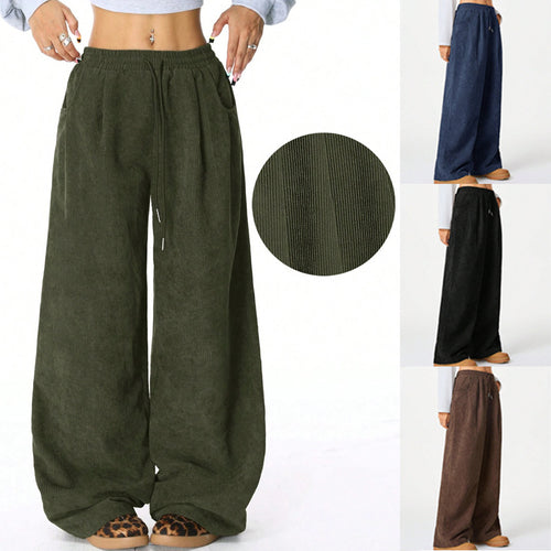 Wide corduroy pants for women with elastic waistband Amarae