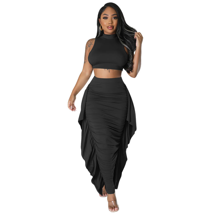 Gathered midi skirt set for women and trendy crop top Lune London