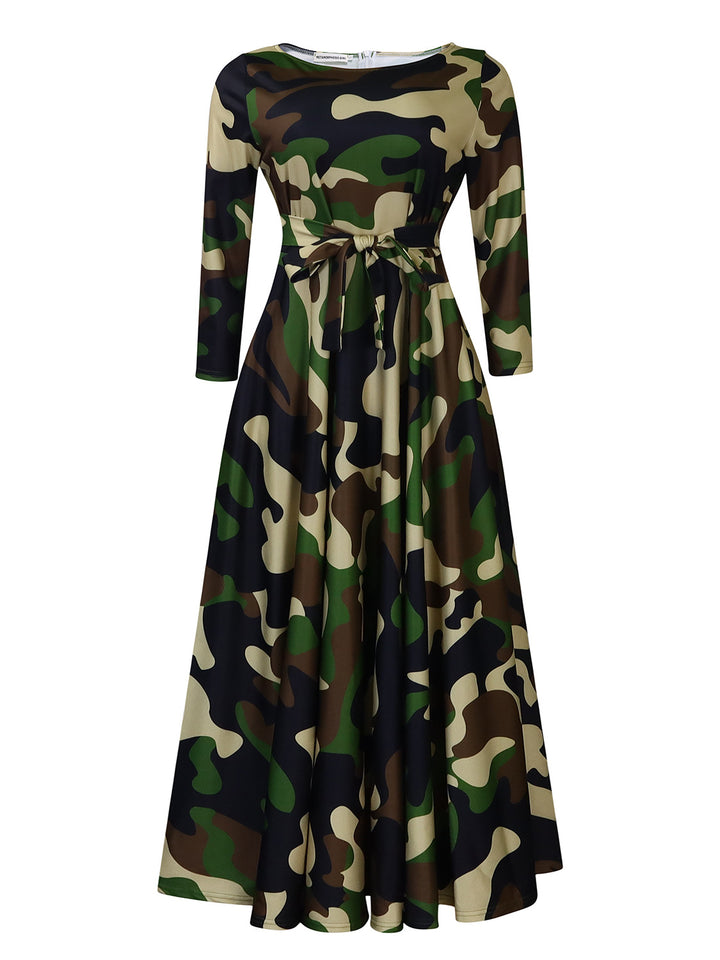 Maxi dress for women with a waist belt and long sleeves Lune London