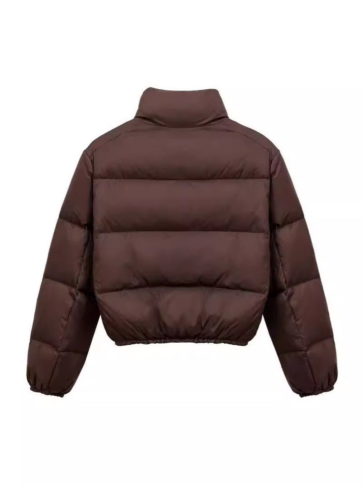 Elegant women's short down jacket with high collar and practical pockets Lune London