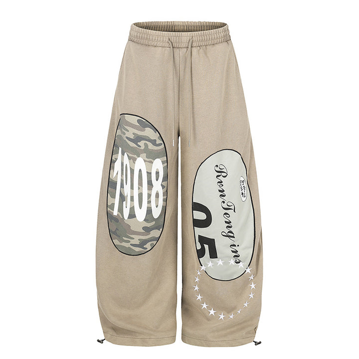 Women Loose Fit Jogging Pants with Camouflage Patches and Drawstring Amarae