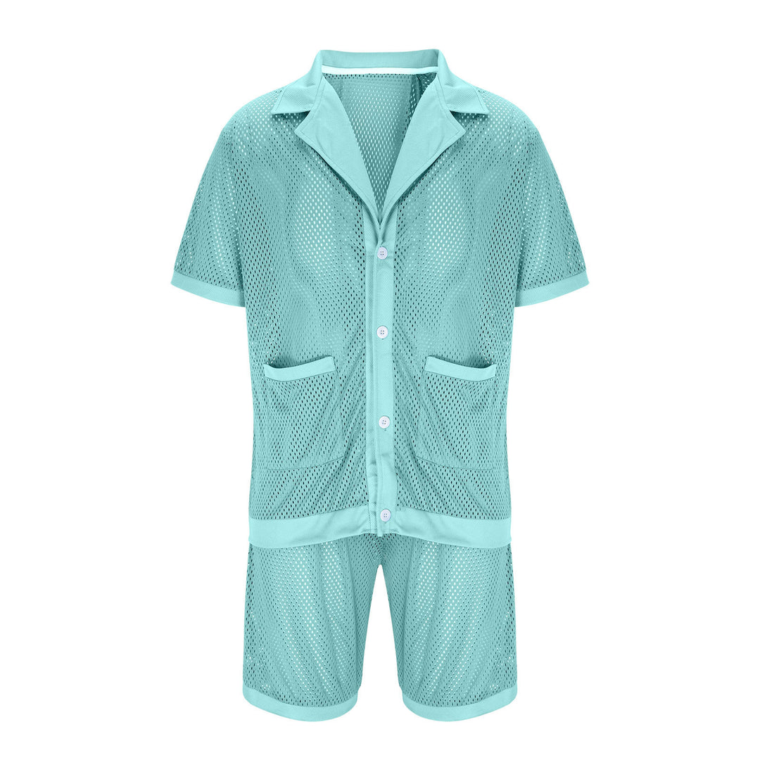 Ladies Lightweight Mesh Pajama Set with Practical Pockets and Button Placket Lune London