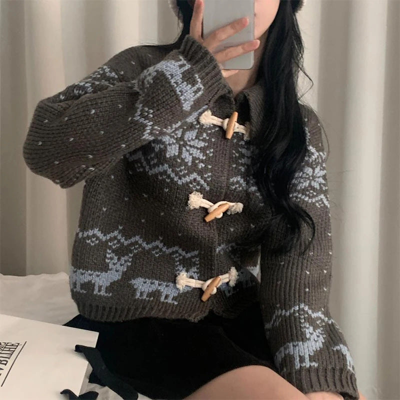 Cardigan pour femmes avec motif animalier créatif et boutons en bois de haute qualité Chic & Stil