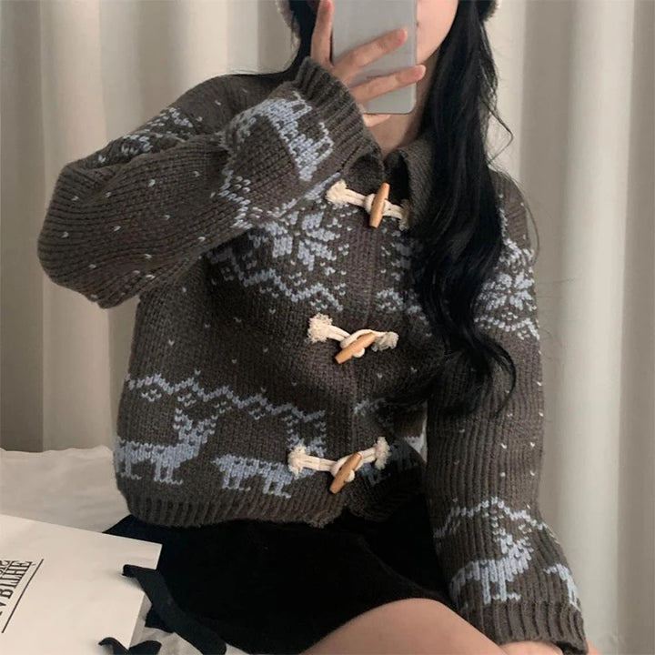 Cardigan pour femmes avec motif animalier créatif et boutons en bois de haute qualité Chic & Stil