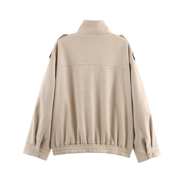 Women's short jacket in utility bomber style with flap pockets, shoulder tabs, and elastic hem Amarae
