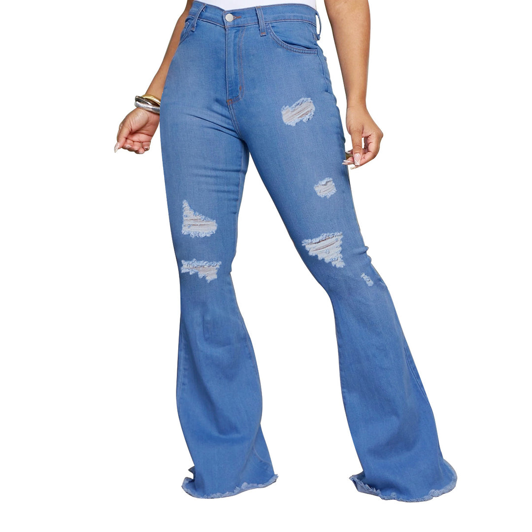 Ladies' waist-fitting flared jeans with ripped inserts and raw hem Amarae