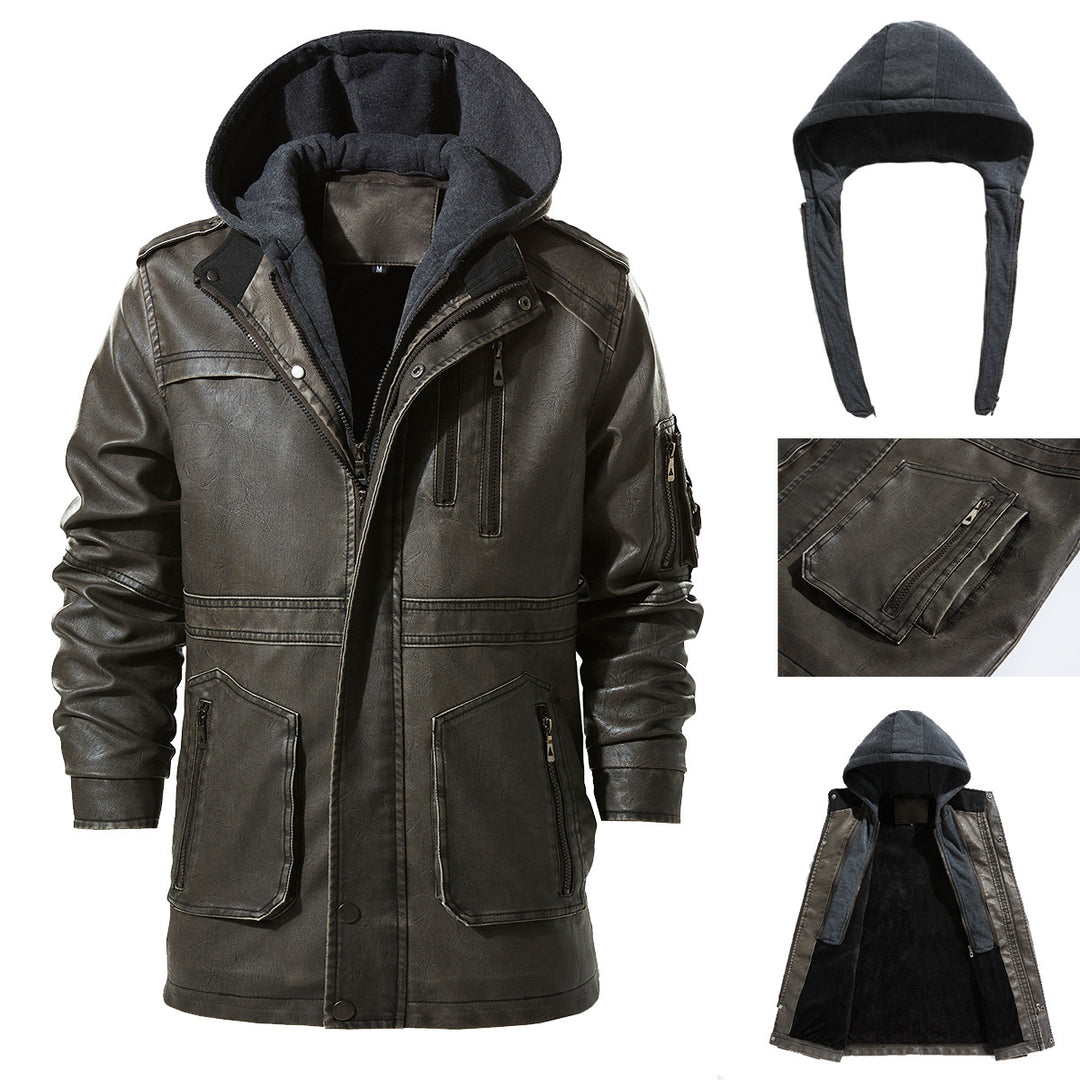 Men's faux leather jacket with hidden hood Lune London