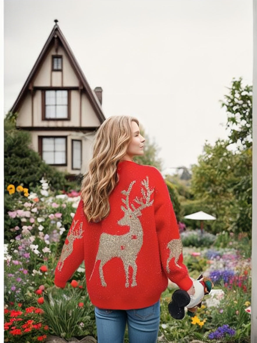 Chunky knit sweater for women with festive snowflake pattern and wide sleeves Lune London