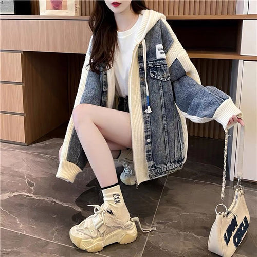 Veste en denim surdimensionnée pour femmes avec éléments en tricot Chic & Stil