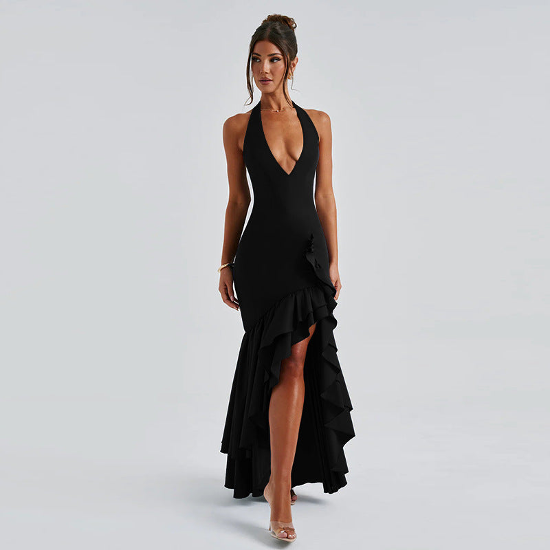 Lune London Ruffle Halter Neck Evening Dress