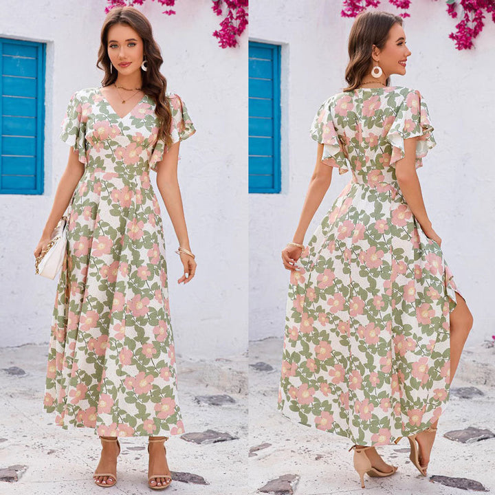 Lune London Floral Print Maxi Dress for Women with Wavy Sleeves